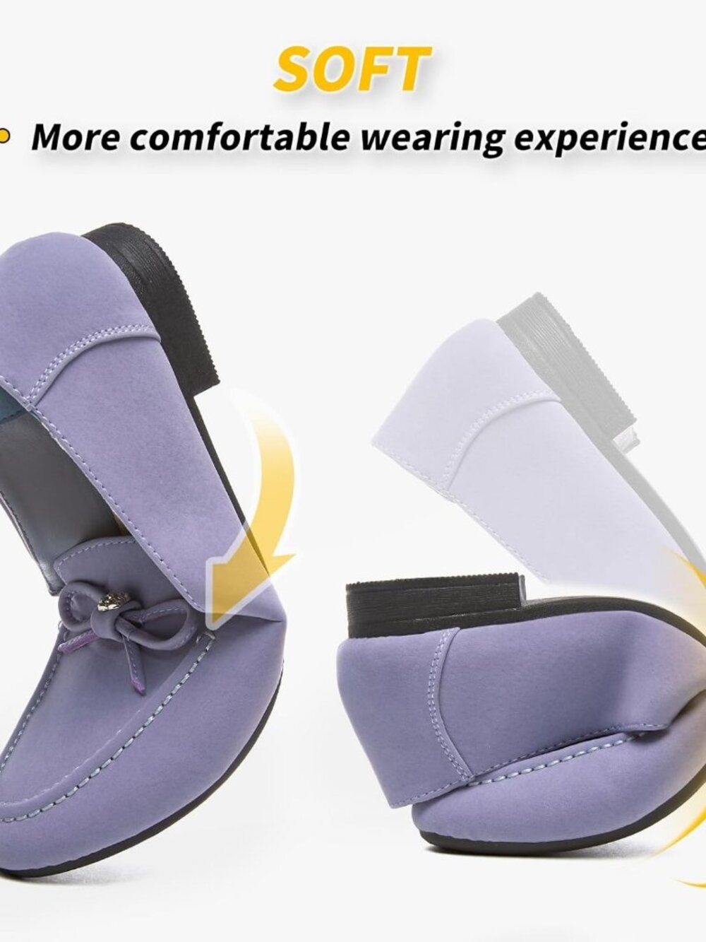 Womens Faux Suede Loafers,Black Flats Shoes for Women,Slip on Ballet Flats - Picture 3 of 3